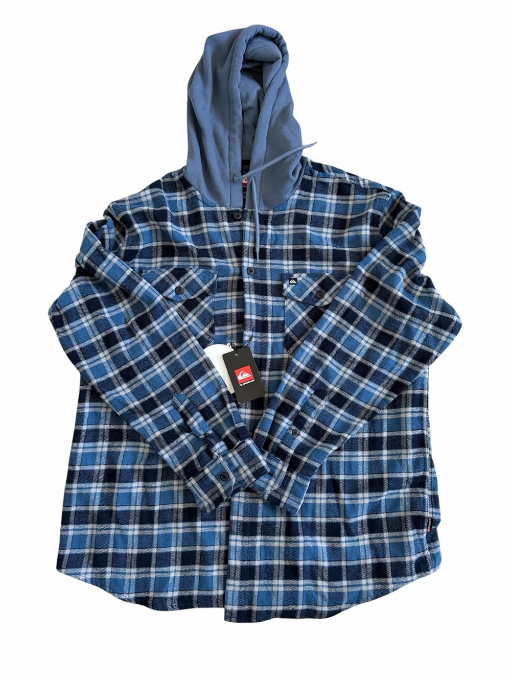 NWT Quiksilver Blue Plaid Hooded Flannel Shirt Men’s XL